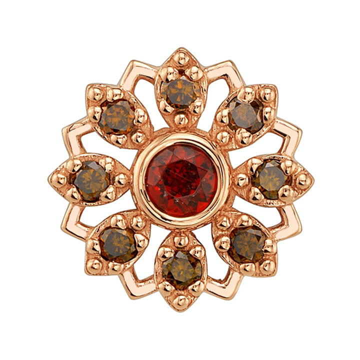 "Rosette" Threaded End in Gold & Platinum with Garnet & Chocolate Diamonds
