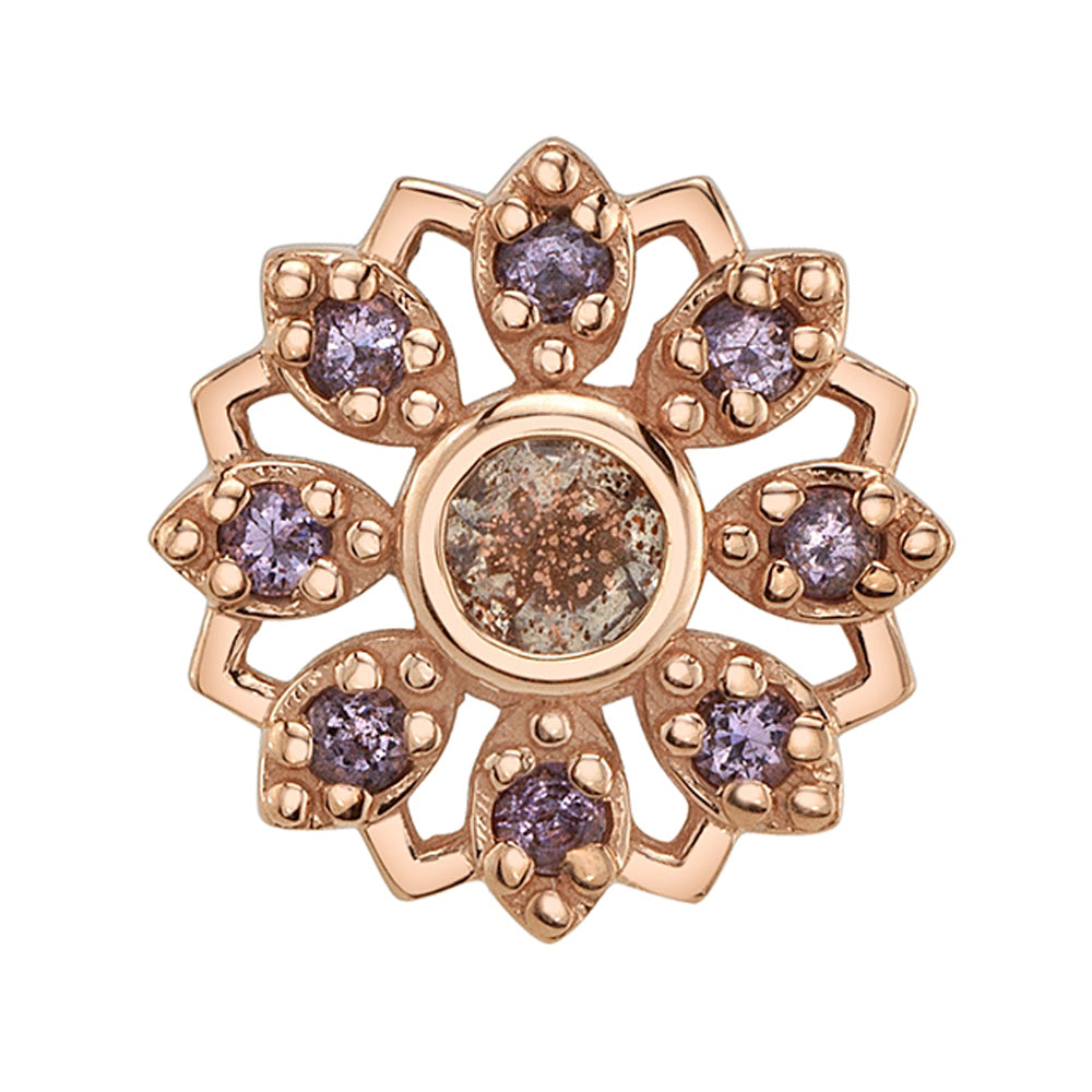 "Rosette" Threaded End in Gold & Platinum with Oregon Sunstone & Light Amethyst