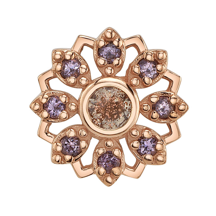 "Rosette" Threaded End in Gold & Platinum with Oregon Sunstone & Light Amethyst