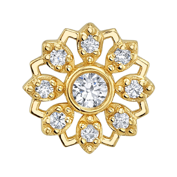 "Rosette" Threaded End in Gold & Platinum with White CZ