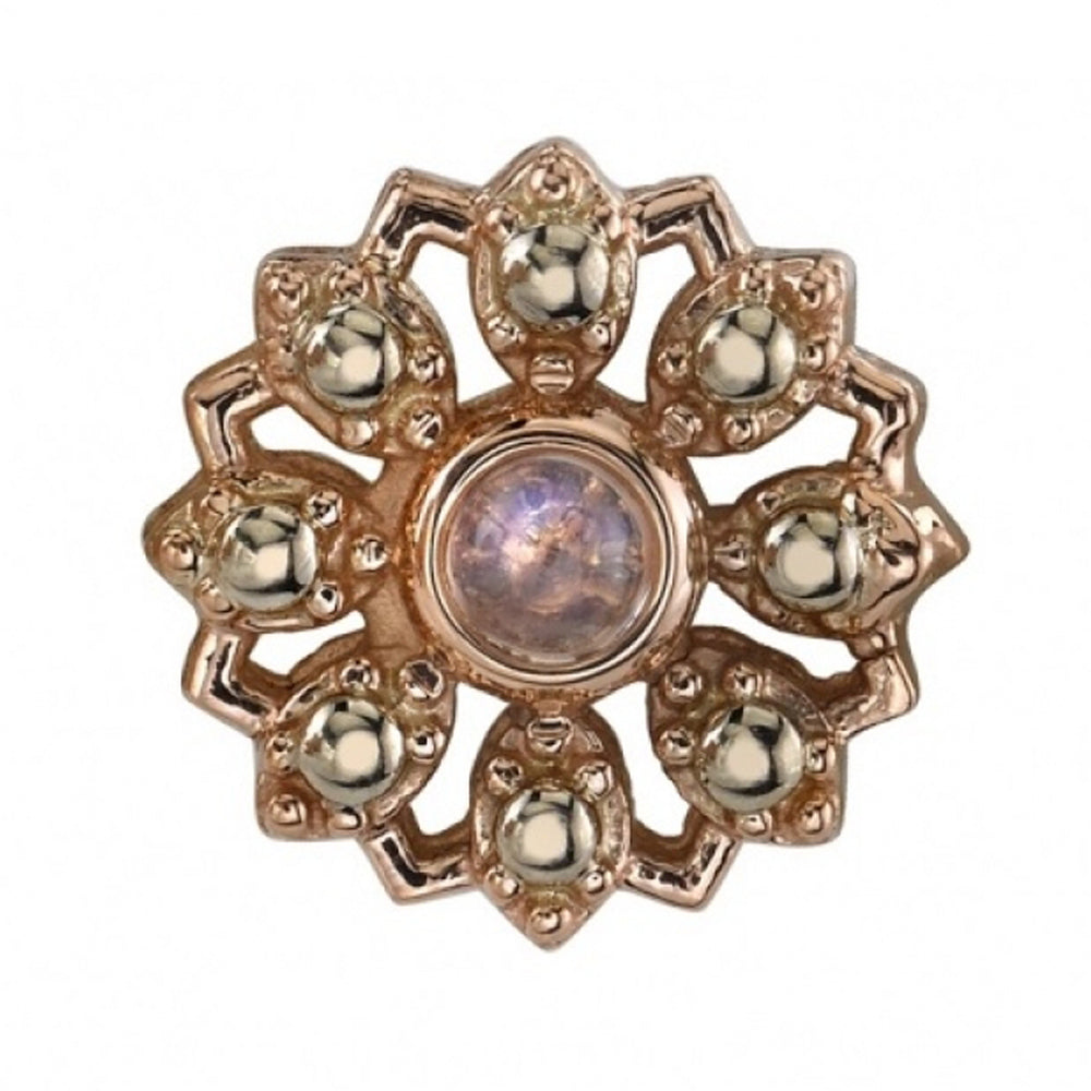 "Rosette" Threaded End in Gold with Gold Beads & Rainbow Moonstone