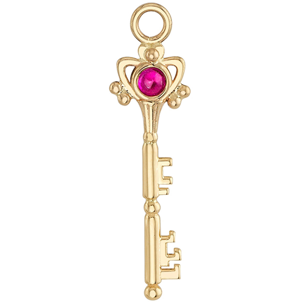 "Hey Pluto" Charm in Gold & Platinum with Ruby Cabochon