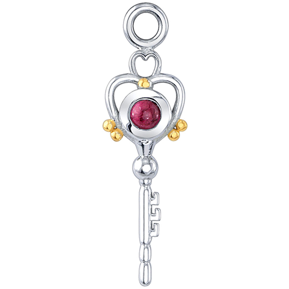 Mini "Pluto" Charm in Gold & Platinum with Rhodolite Cabochon