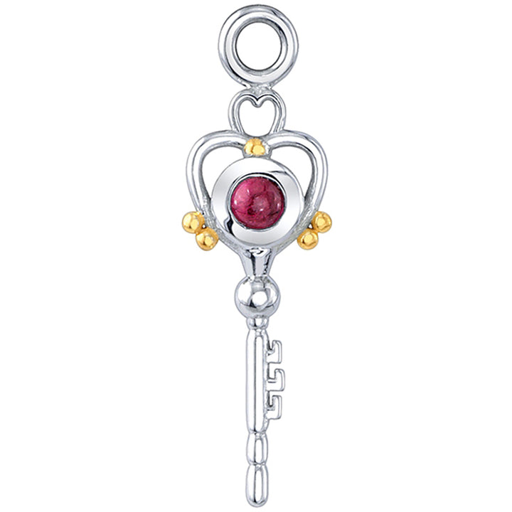 Mini "Pluto" Charm in Gold & Platinum with Rhodolite Cabochon