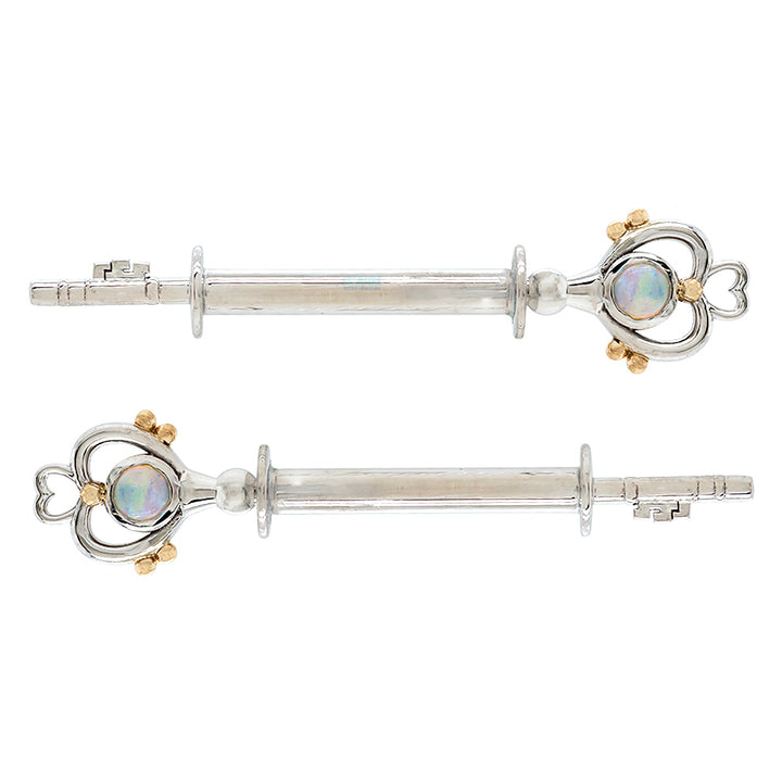 "Pluto" Forward Facing Nipple Barbells in Gold with Genuine White Opals