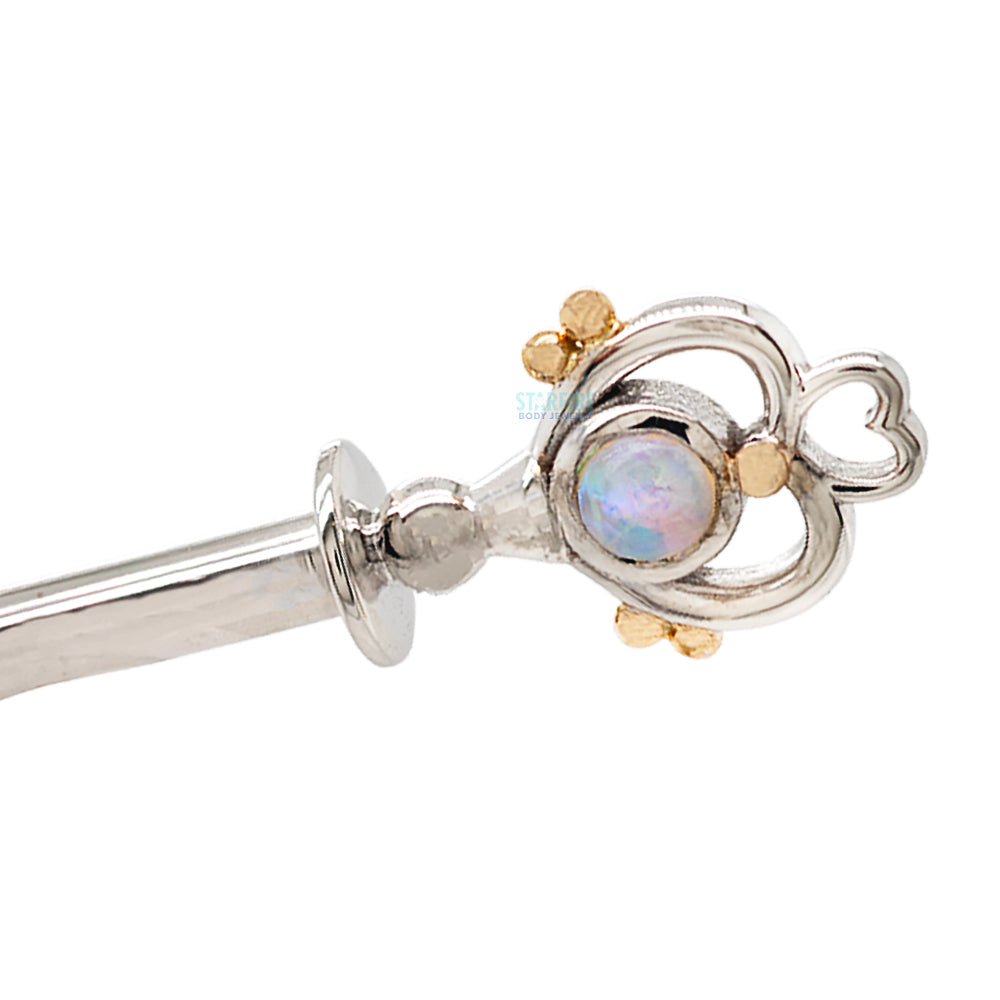 "Pluto" Forward Facing Nipple Barbells in Gold with Genuine White Opals