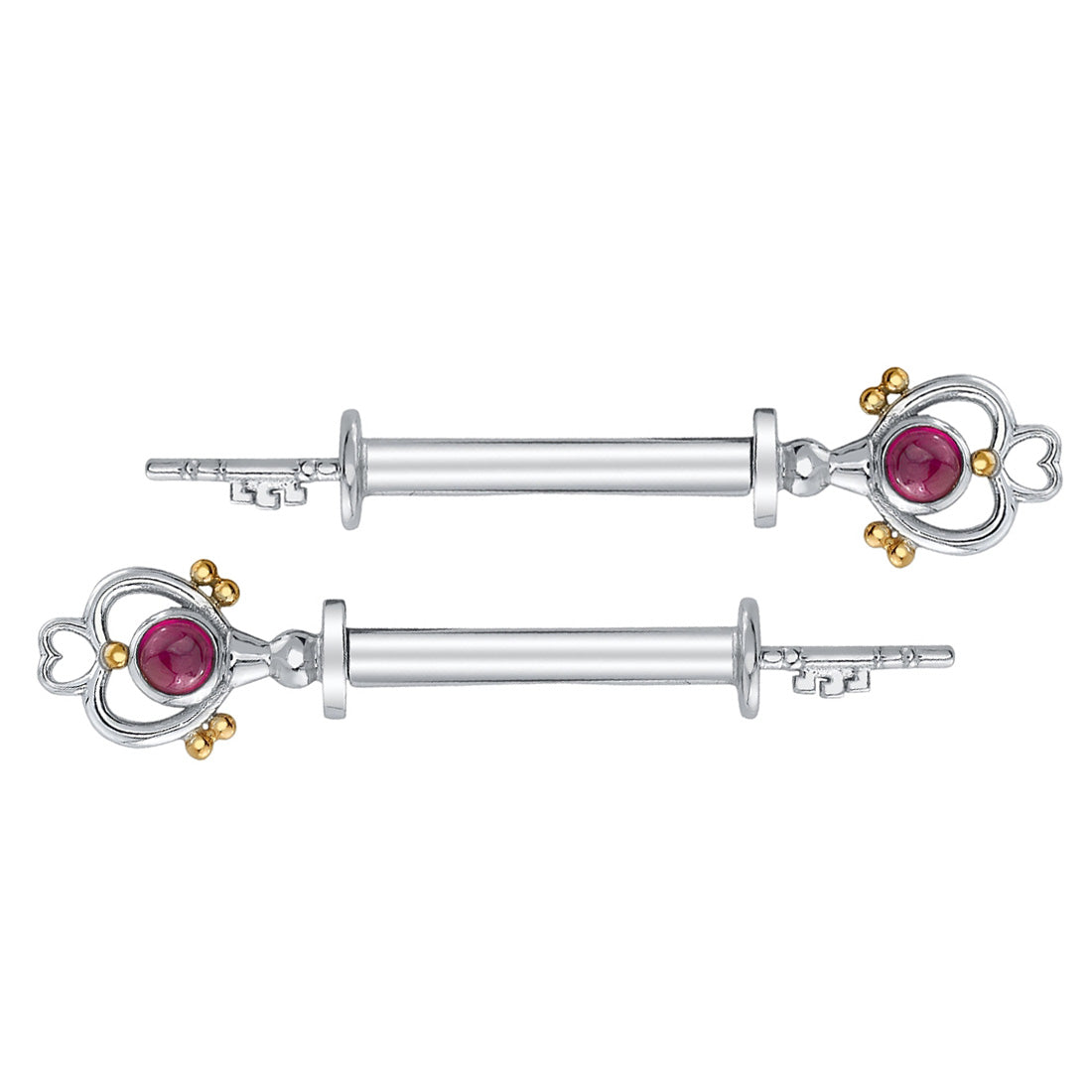 "Pluto" Forward Facing Nipple Barbells in Gold with Ruby