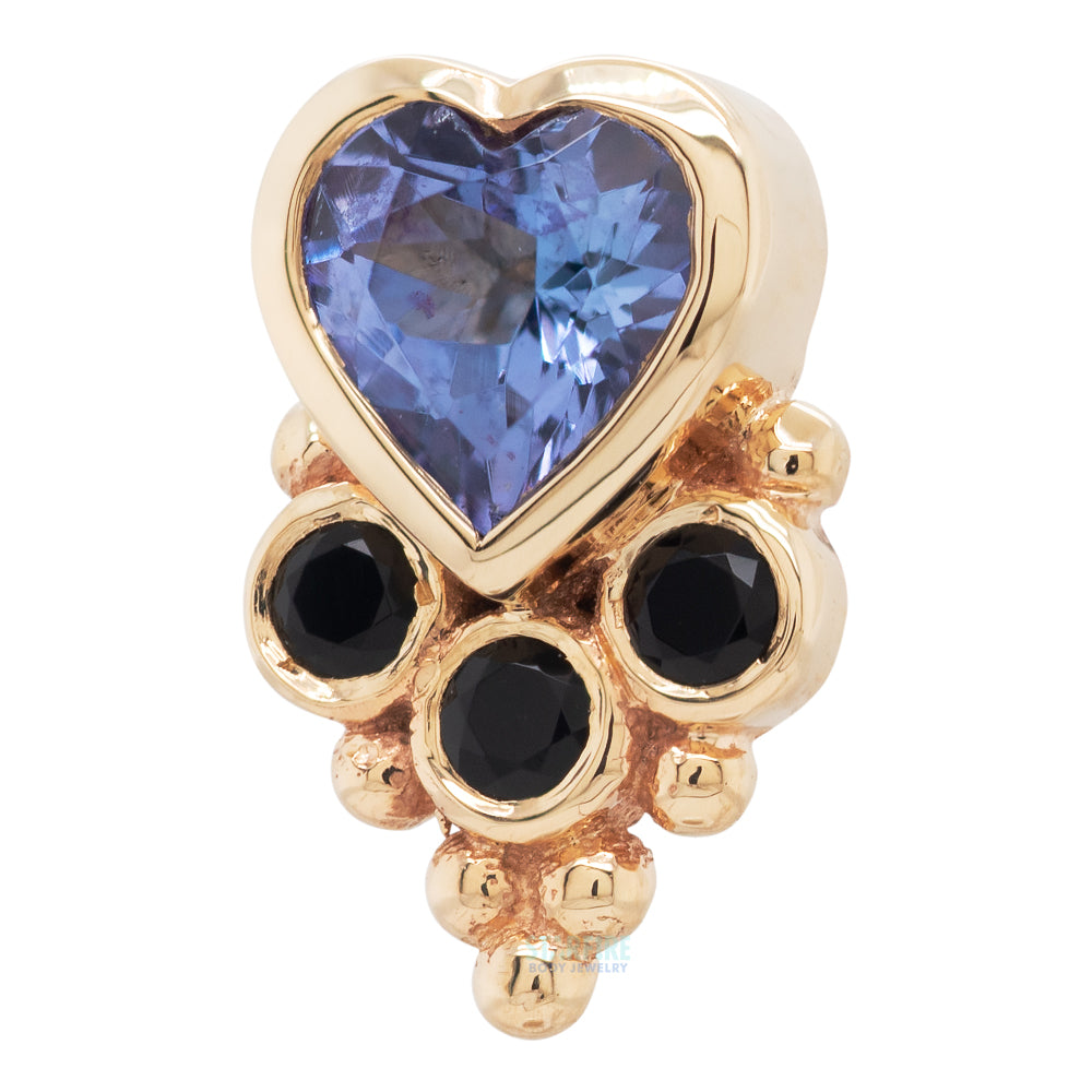 "Lucy's Heart" Threaded End in Gold with Tanzanite & Onyx