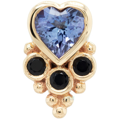 "Lucy's Heart" Threaded End in Gold with Tanzanite & Onyx