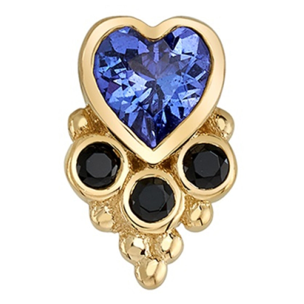 "Lucy's Heart" Threaded End in Gold with Tanzanite & Onyx
