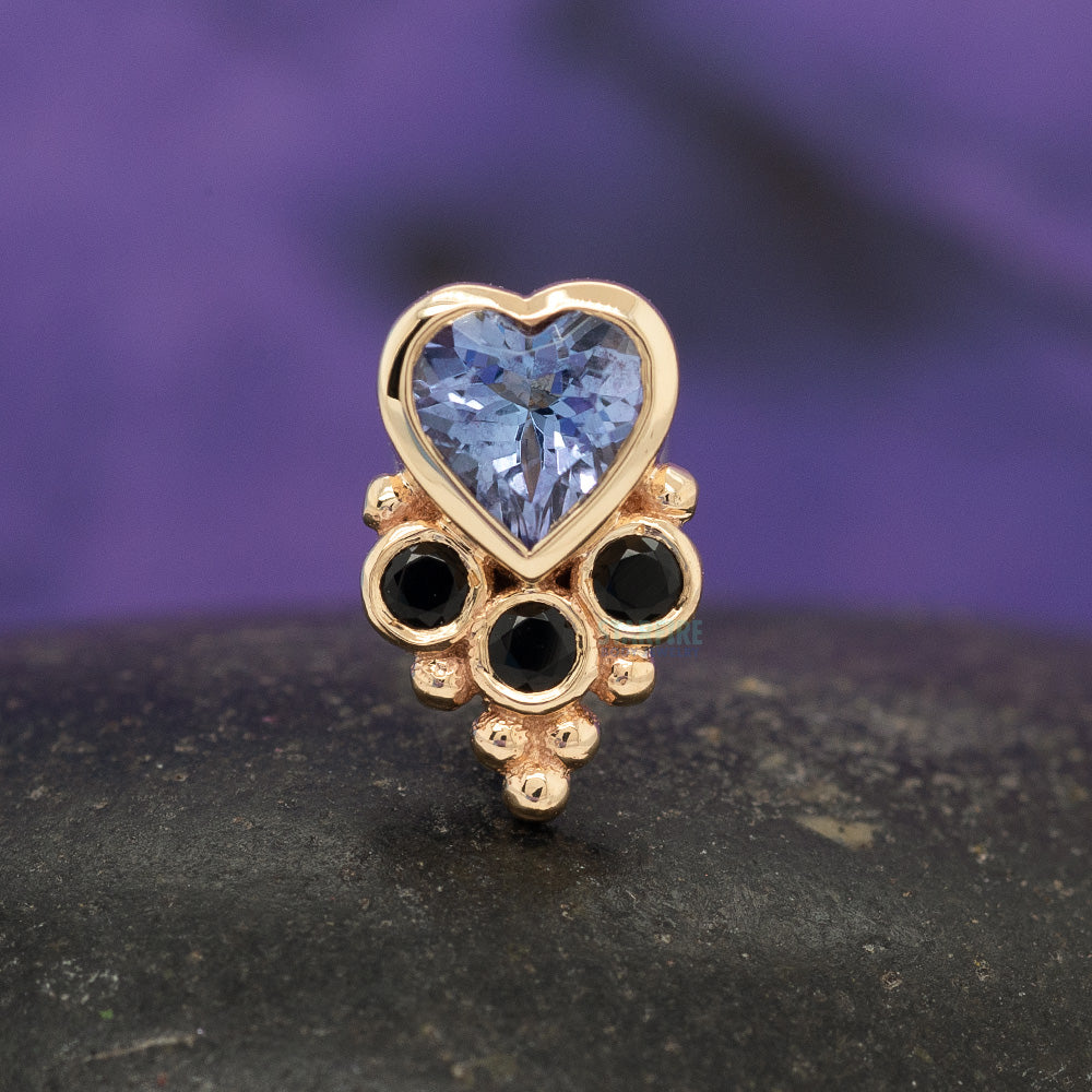"Lucy's Heart" Threaded End in Gold with Tanzanite & Onyx