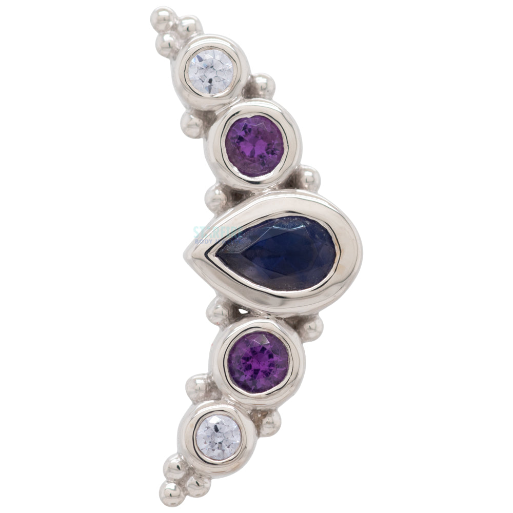 "Charlotte Panaraya" Threaded End in Gold & Platinum with Iolite, Amethyst & Lavender CZ