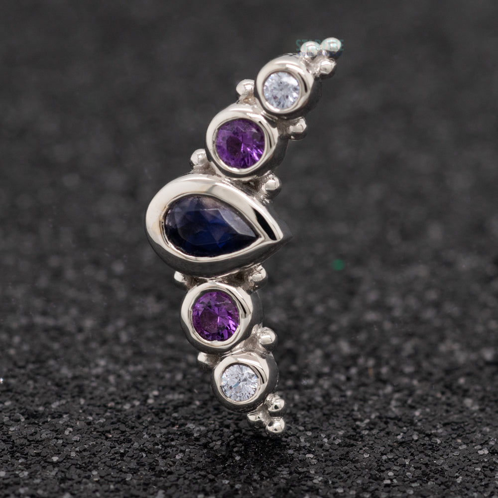 "Charlotte Panaraya" Threaded End in Gold & Platinum with Iolite, Amethyst & Lavender CZ