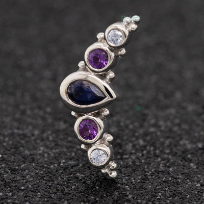 "Charlotte Panaraya" Threaded End in Gold with Iolite, Amethyst & Lavender CZ