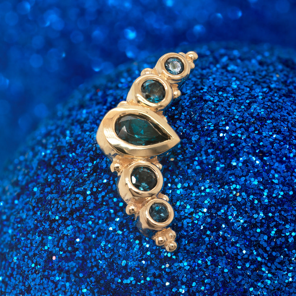 "Charlotte Panaraya" Threaded End in Gold & Platinum with London Blue Topaz'