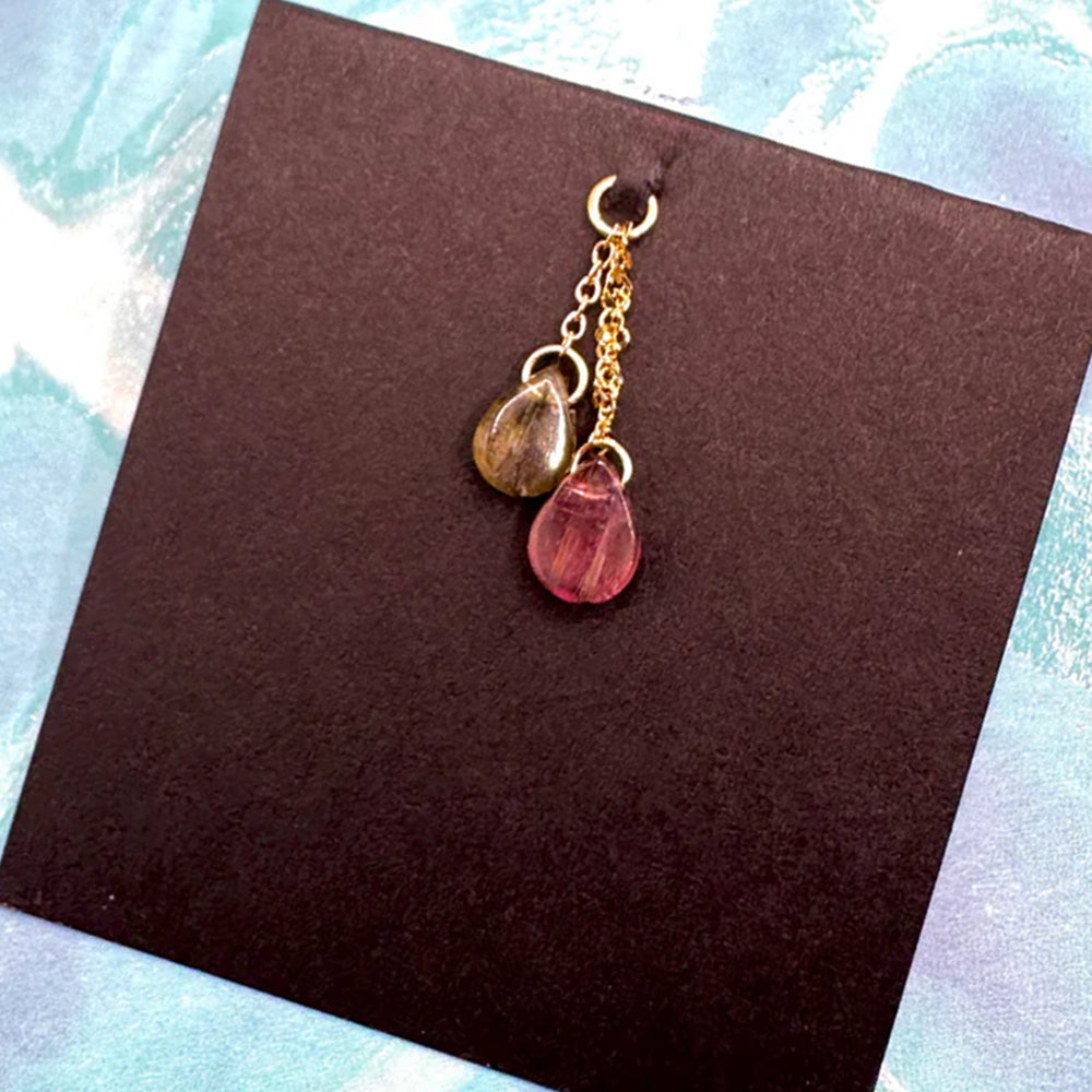 "Watermelon Junto" Chain Charm in Gold with Watermelon Tourmaline