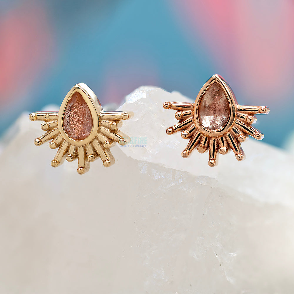 "Borderline" Threaded End in Gold & Platinum with Oregon Sunstone