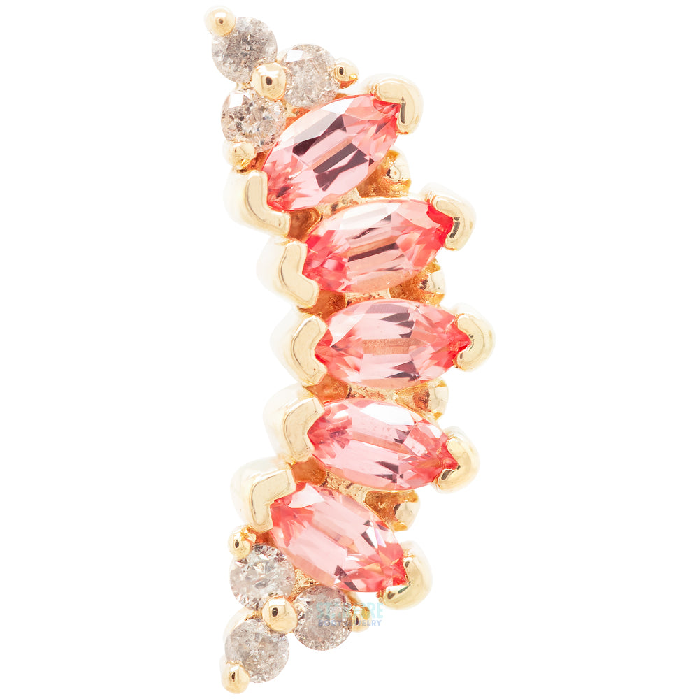 "Serena" Threaded End in Gold with Padparadscha Sapphire & Grey Diamonds