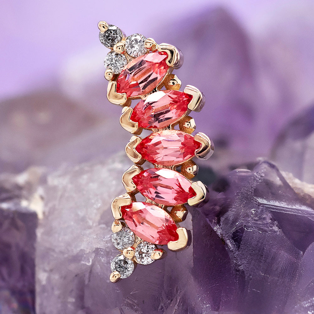 "Serena" Threaded End in Gold with Padparadscha Sapphire & Grey Diamonds