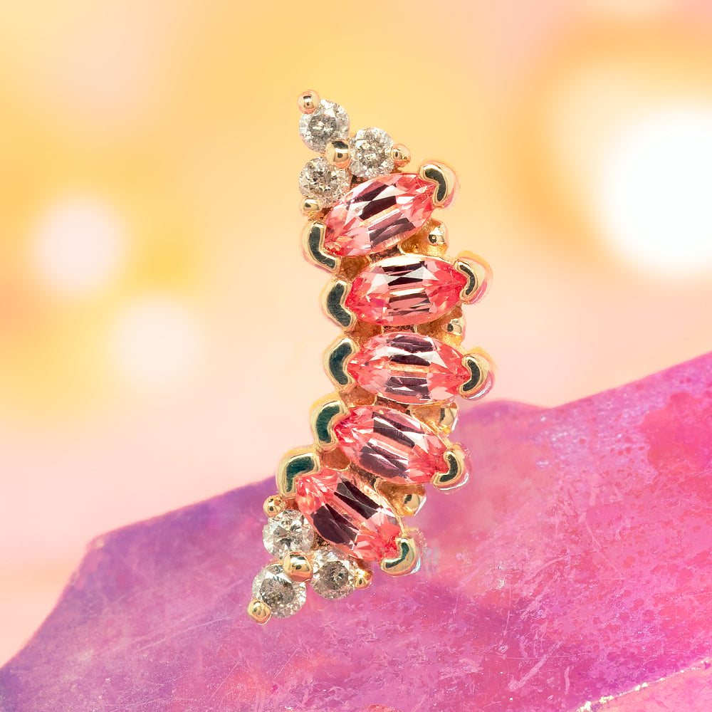 "Serena" Threaded End in Gold with Padparadscha Sapphire & Grey Diamond