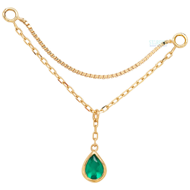“Amihan" Droplet Chain Attachment in Gold with Green Chalcedony