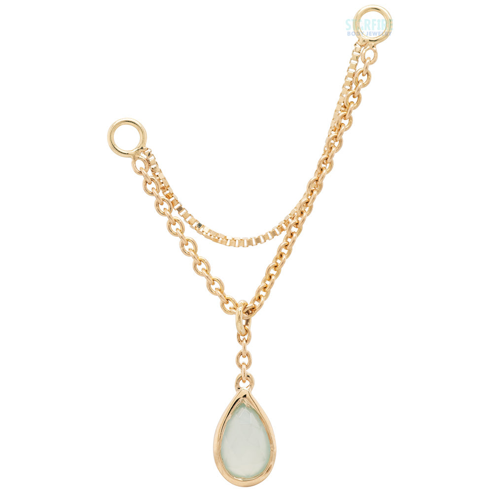“Amihan" Droplet Chain Attachment in Gold with Aqua Chalcedony