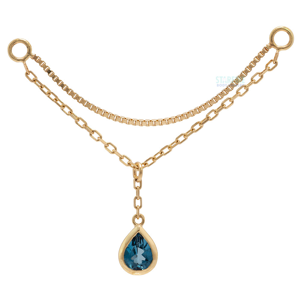 “Amihan" Droplet Chain Attachment in Gold with London Blue Topaz