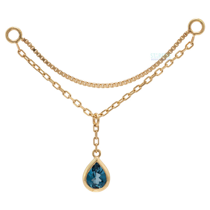 “Amihan" Droplet Chain Attachment in Gold with London Blue Topaz