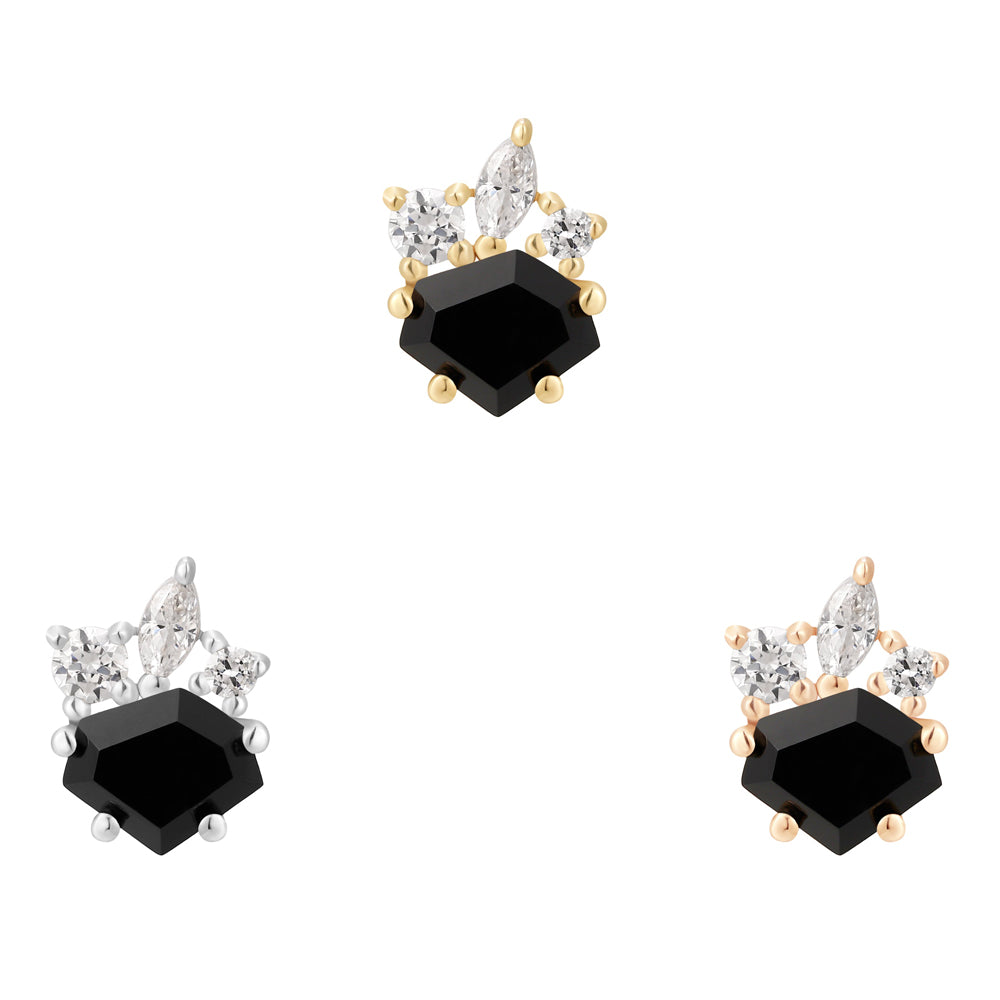 threadless: "Darque" End in Gold with Black Agate & White CZ's