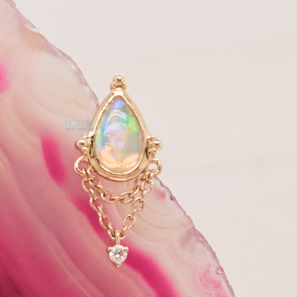 threadless: "Moondance" End with Chains in Gold with Opal and Diamond