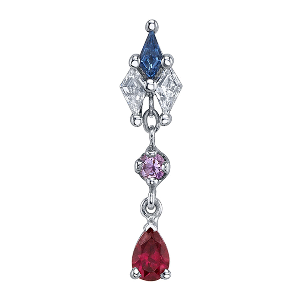 Mini "Howl" Threaded End in Gold & Platinum with Polar Sapphire, Diamond, Light Amethyst & Ruby