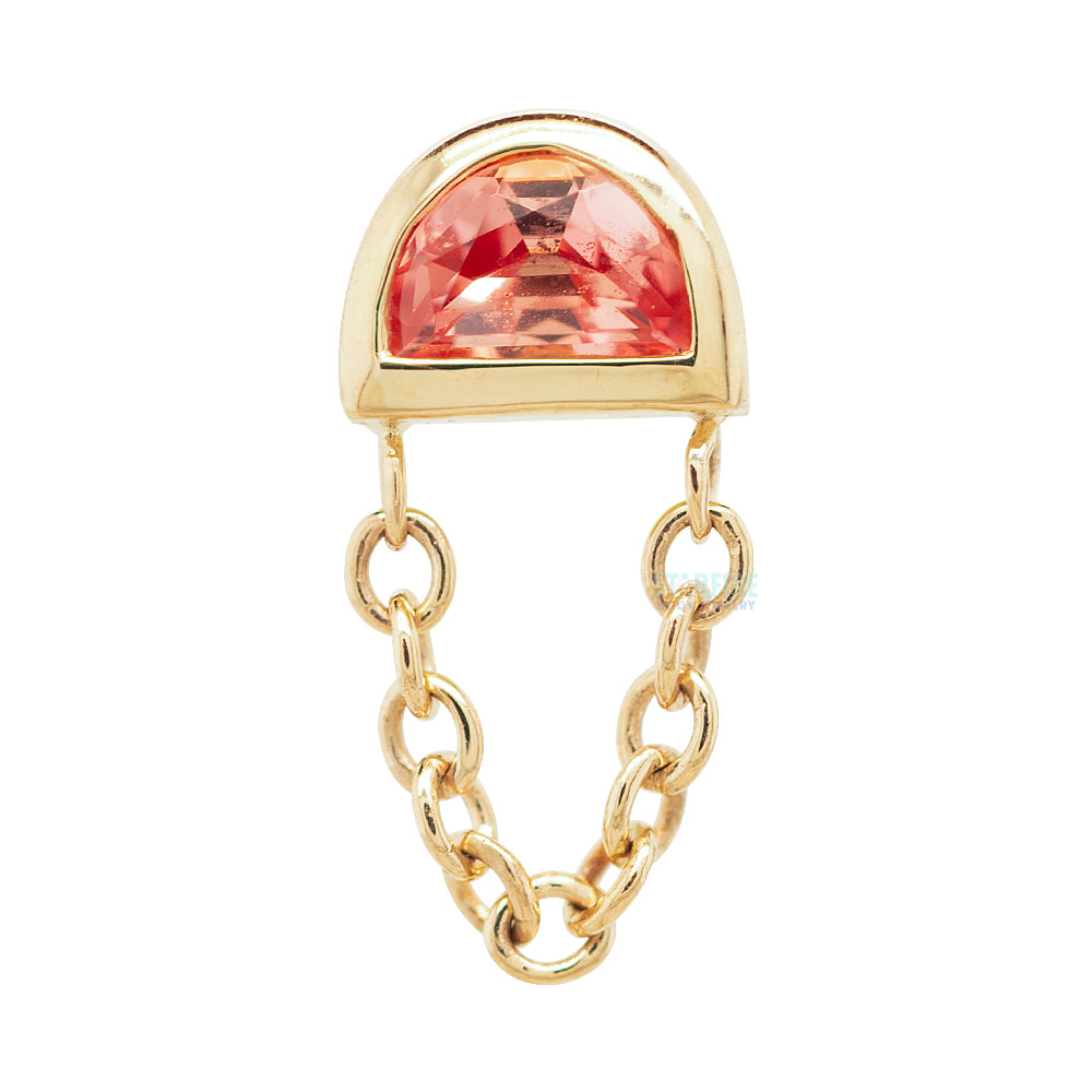 "Half Moon Rianna" Threaded End in Gold with Padparadscha Sapphire