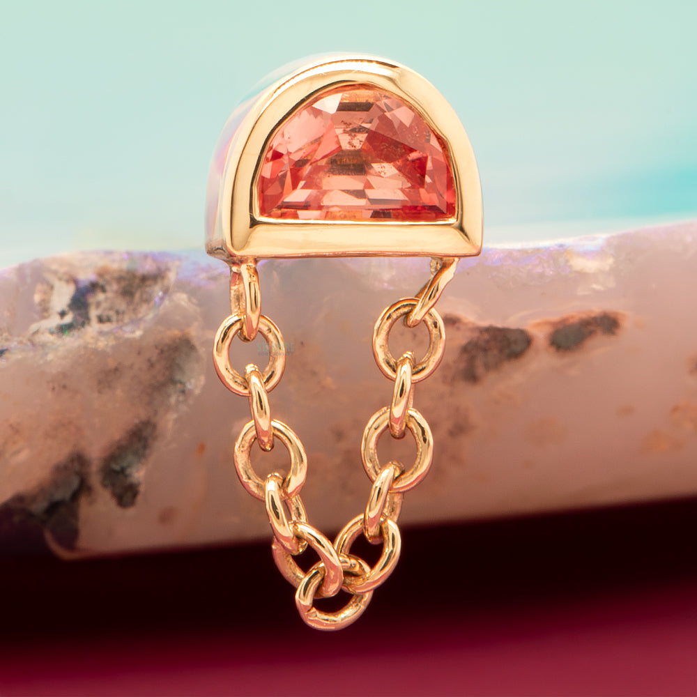 "Half Moon Rianna" Threaded End in Gold with Padparadscha Sapphire