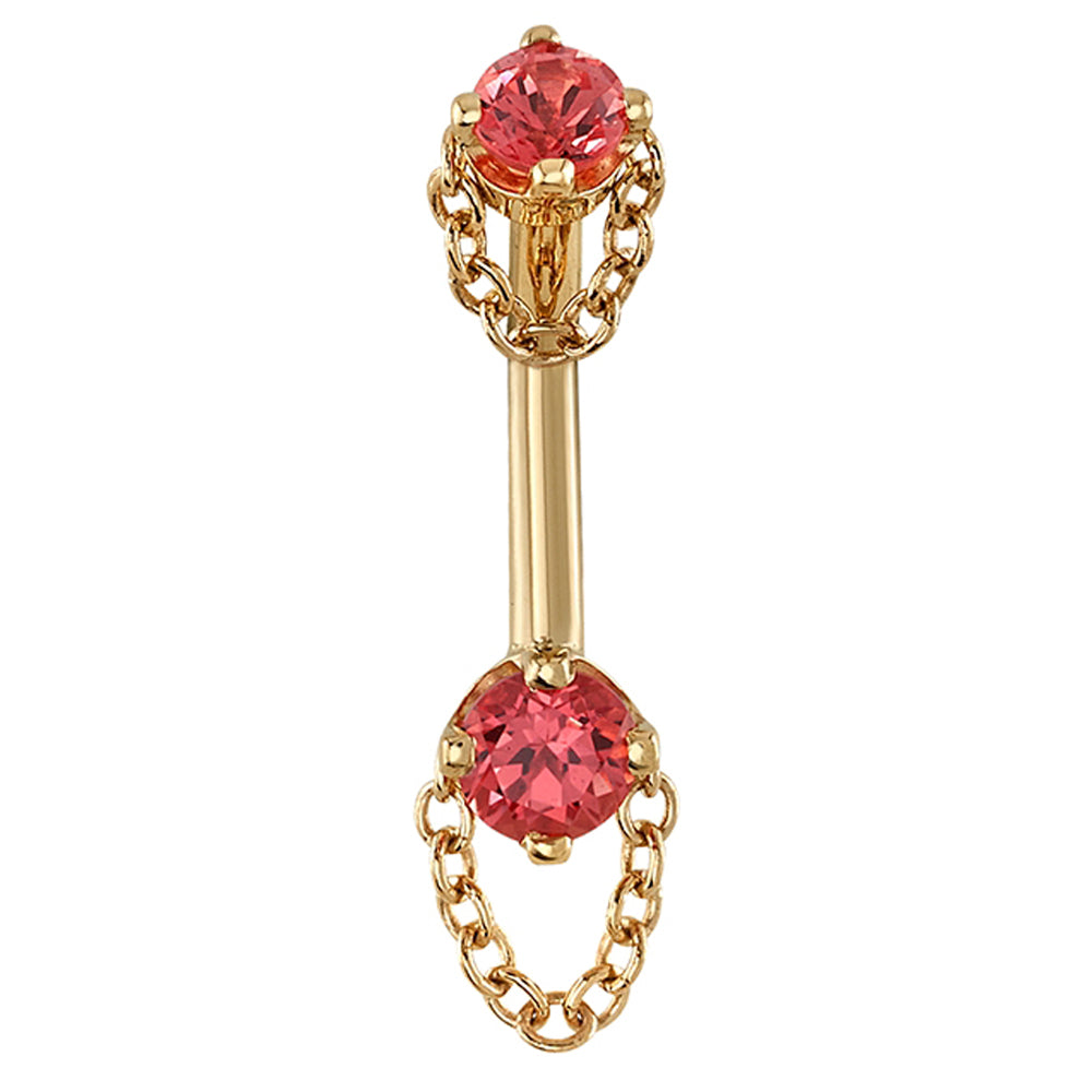 "Rianna" Curved Barbell in Gold with Padparadscha Sapphire