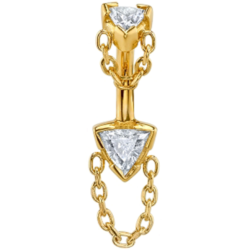 "Rianna Trillion" Navel Curve in Gold & Platinum with White CZ's