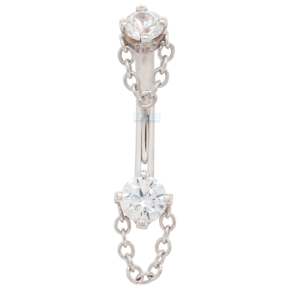 "Rianna" Curved Barbell in Gold with White CZ's