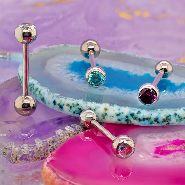 Brilliant-Cut Gem with Ball Bottom Tongue Barbell