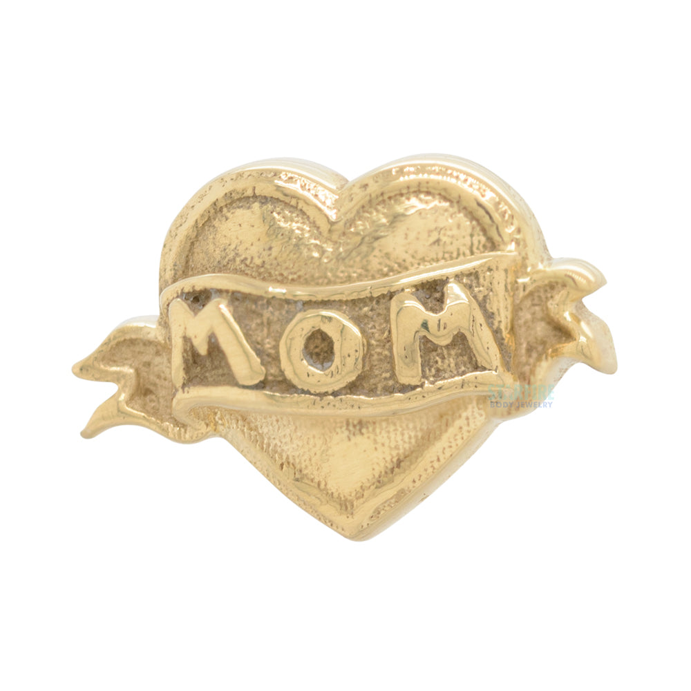 "Mom Heart" Threaded End in Gold