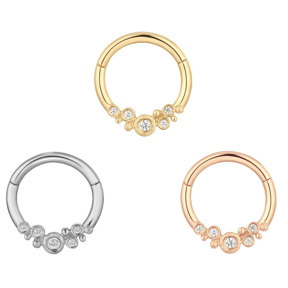 "Effervescent" Hinge Ring / Clicker in Gold with CZ's