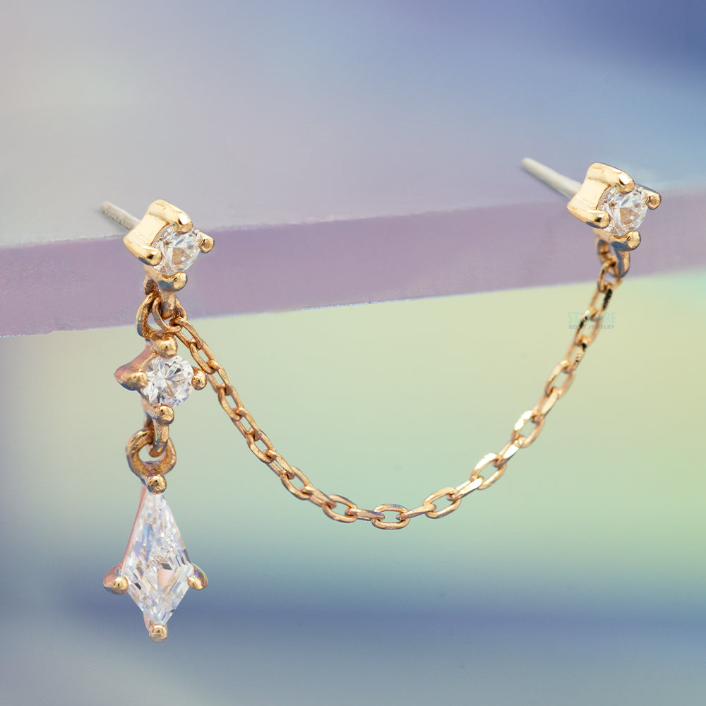 threadless: "Flaunt" Chain Dual Pin End in Gold with CZ's