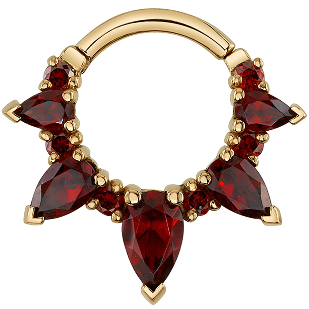"Empress Rising" Hinge Ring in Gold & Platinum with Red Diamond & Garnet