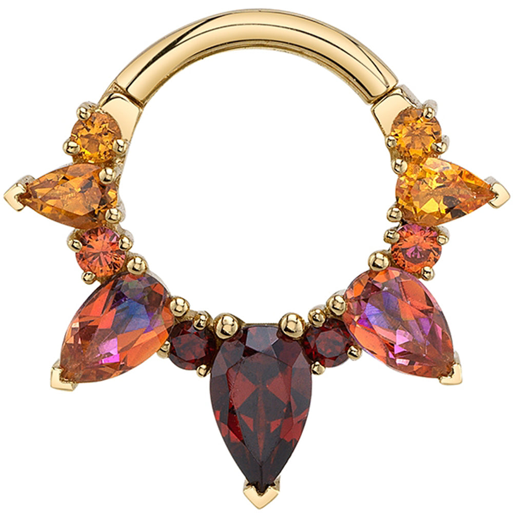 "Empress Rising" Hinge Ring in Gold & Platinum with Citrine, Anastasia Topaz & Garnet