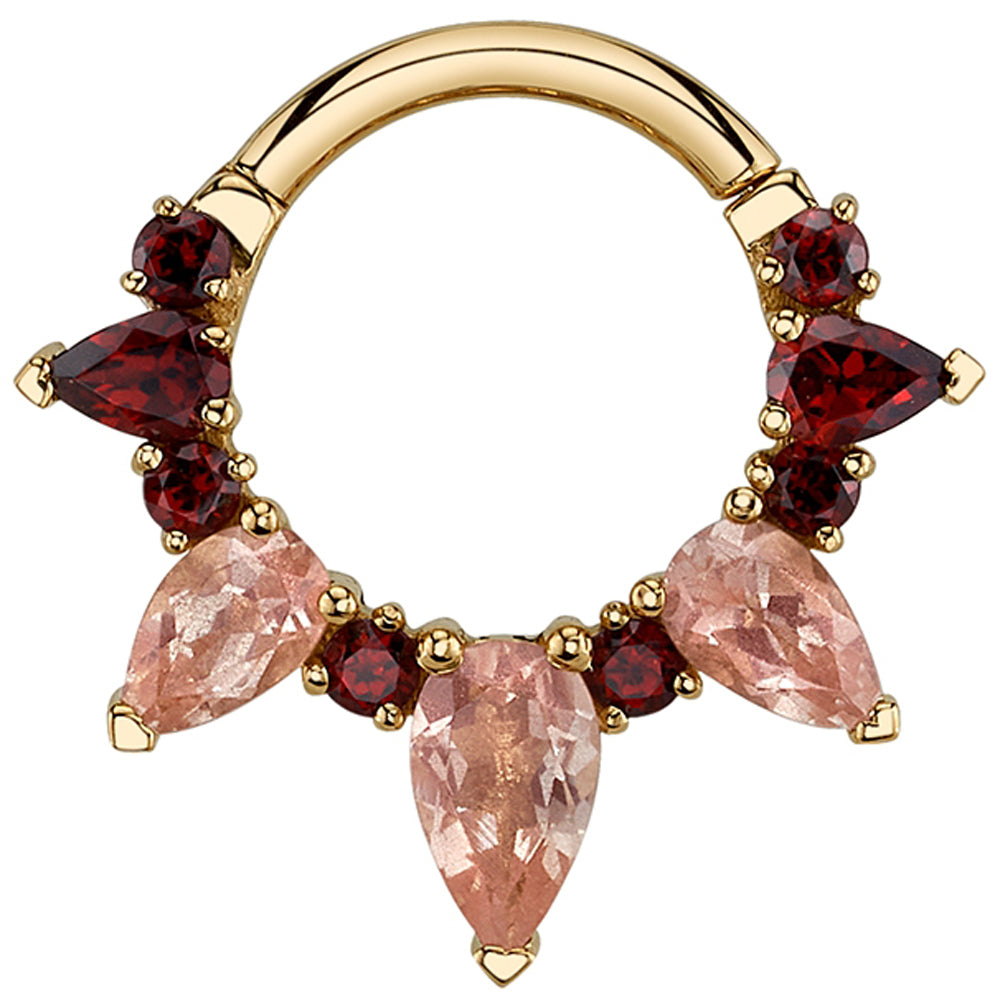 "Empress Rising" Hinge Ring in Gold with Oregon Sunstone & Garnet