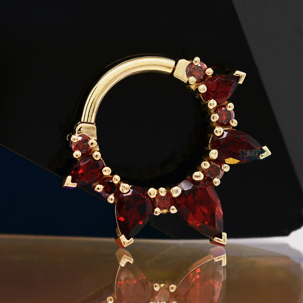 "Empress Rising" Hinge Ring in Gold & Platinum with Red Diamond & Garnet