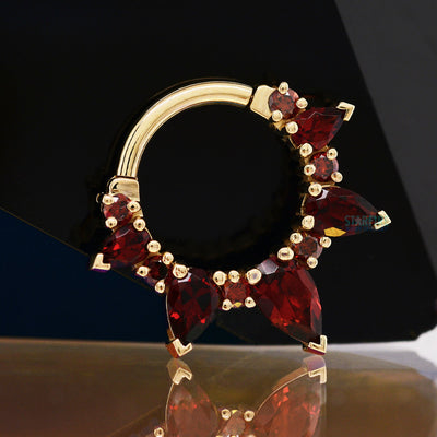 "Empress Rising" Hinge Ring in Gold with Red Diamond & Garnet