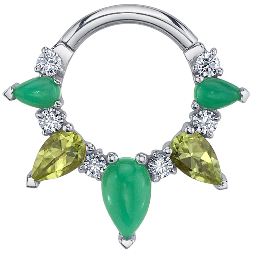 "Empress Rising" Hinge Ring in Gold with Diamond, Chrysoprase & Peridot