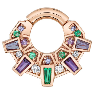 "Atlantean" Hinge Ring in Gold with Emerald, Amethyst, Tanzanite & White Diamond