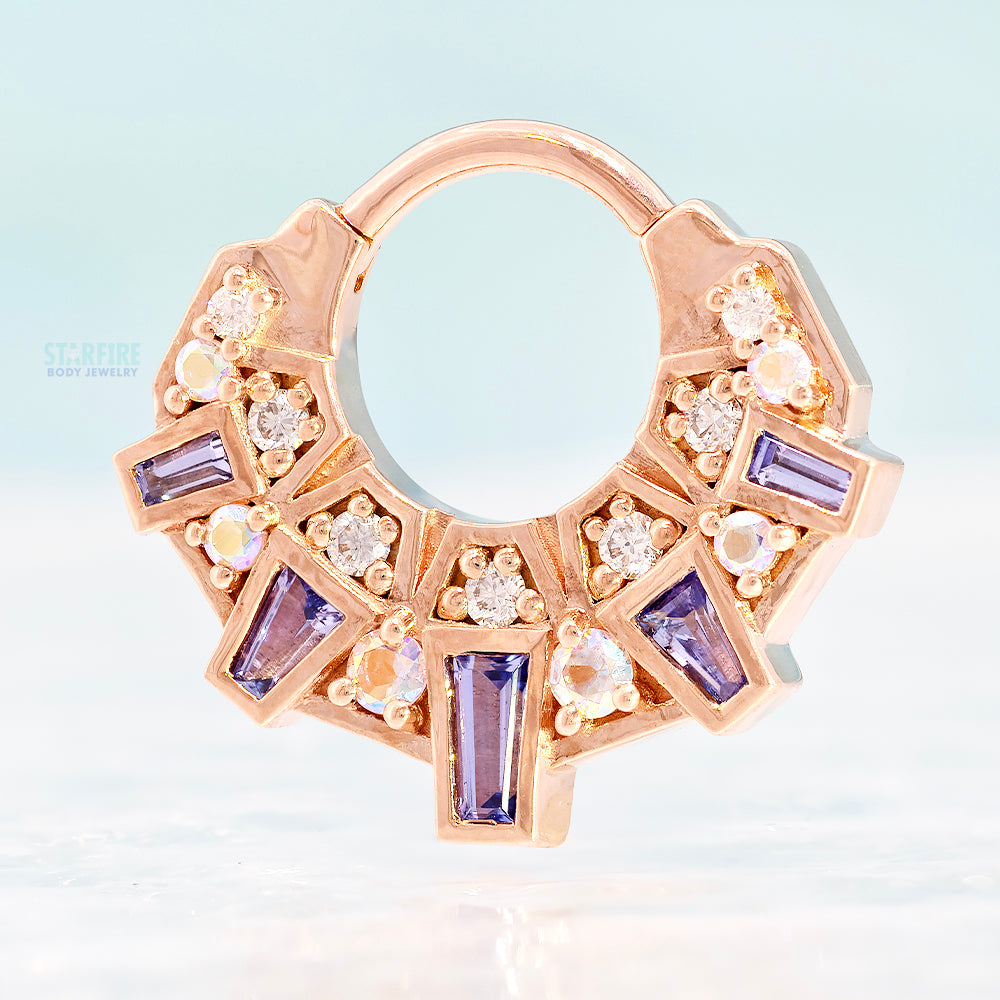 "Atlantean" Hinge Ring in Gold & Platinum with Tanzanite, Mercury Mist Topaz & White Diamonds