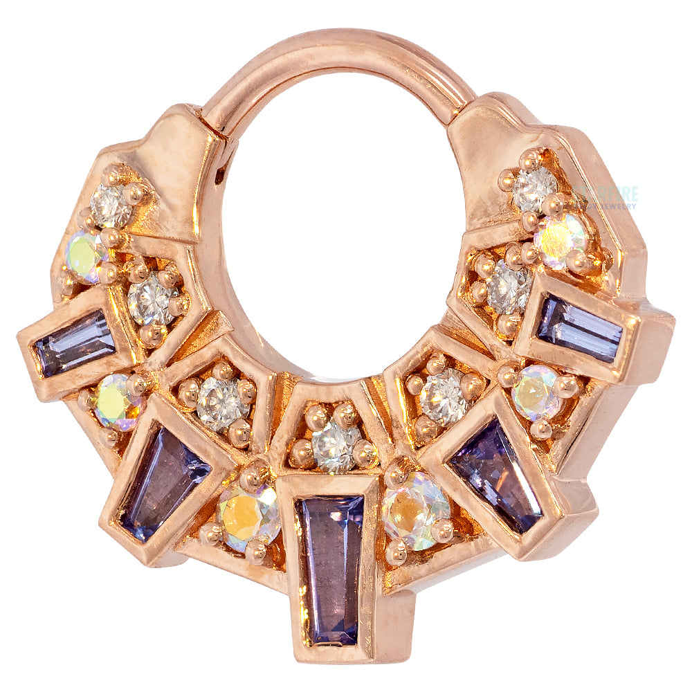"Atlantean" Hinge Ring in Gold & Platinum with Tanzanite, Mercury Mist Topaz & White Diamonds
