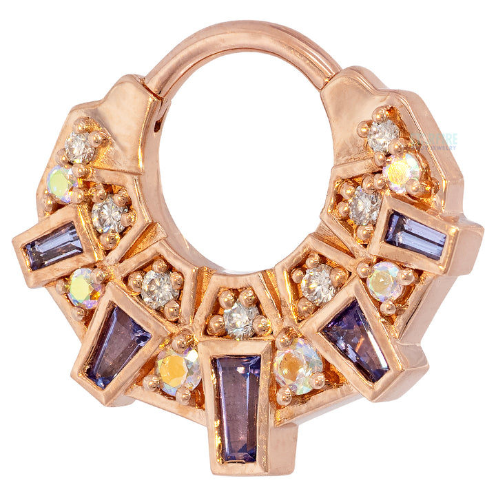"Atlantean" Hinge Ring in Gold & Platinum with Tanzanite, Mercury Mist Topaz & White Diamonds